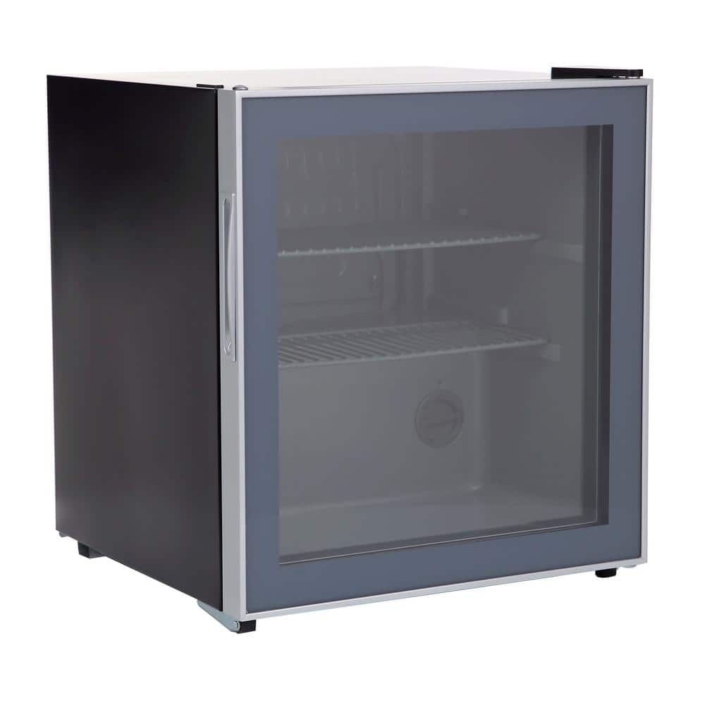 Compact Black Glass Door Beverage Cooler with Adjustable Shelves