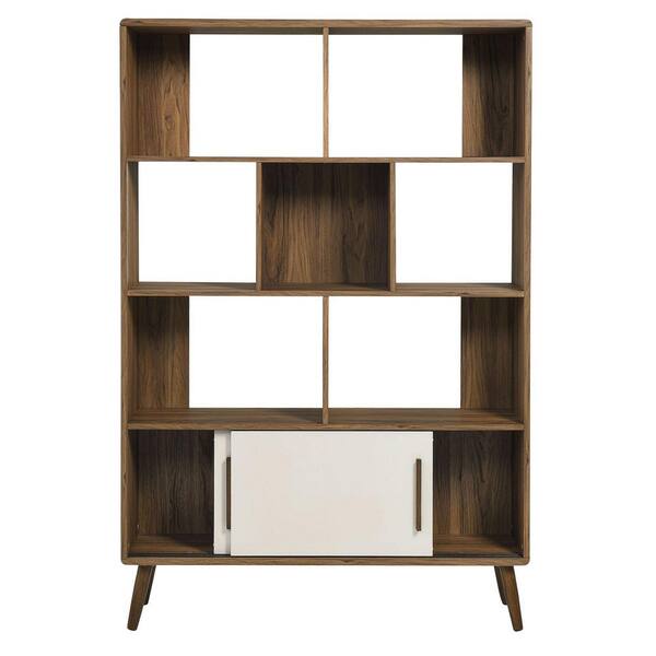 MODWAY Transmit 67 in. Tall Walnut Linen Wood 8-Shelf Bookcase