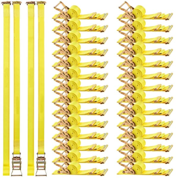 Yellow Ratchet Straps, 2 in. x 15 ft., 30 Pack E-Track Tie Down Straps, 4400 lbs. Break Strength, Ratcheting 2025 Update