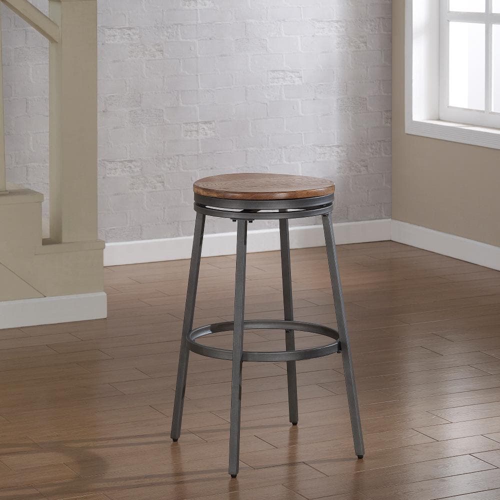 Slate Grey and Oak Industrial Swivel Counter Stool