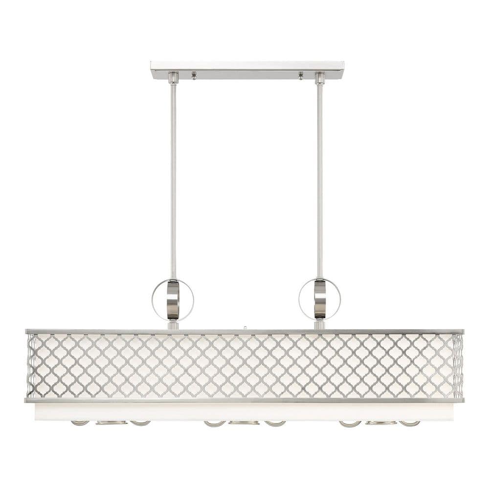 Arabesque Brushed Nickel 9-Light Linear Chandelier with Fabric Shade