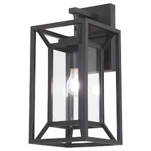 Harbor View 16.5 in. 1-Light Black Outdoor Wall Lantern Sconce with Clear Glass Shade and No Bulbs Included