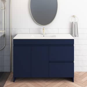 Mace 48 in. W x 18 in. D x 34 in. H Bath Vanity in Navy with White Ceramic Top and Right-Side Drawers