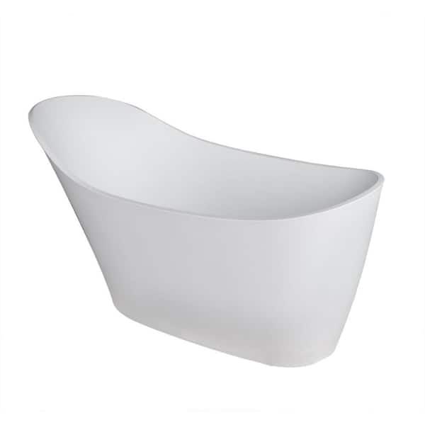 Curve Stone 5.6 ft. Artificial Stone Center Drain Oval Bathtub in White