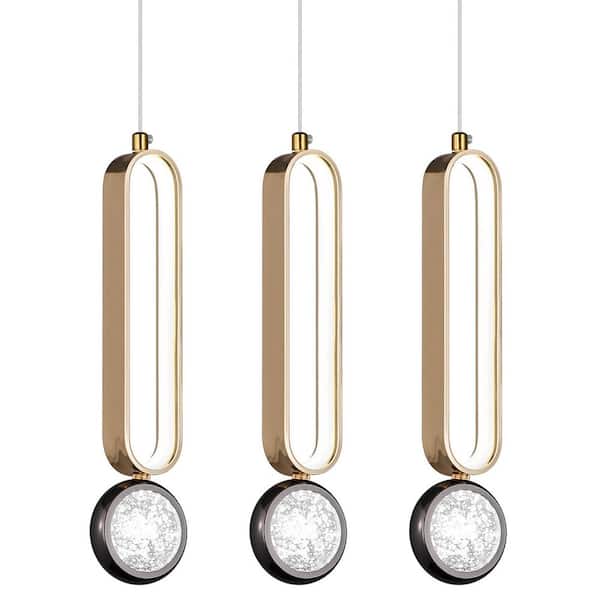 Home Lighting 36-Watt Plating Gold Mini Oval Pendant Lights Integrated LED with Black Bubble Crystal Shade, 3-Pack
