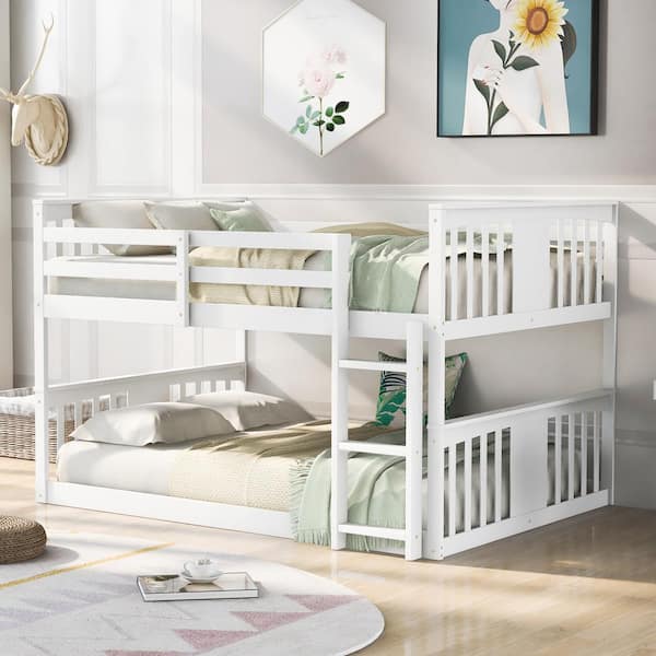 Polibi Full over Full Bunk Bed with Ladder, White