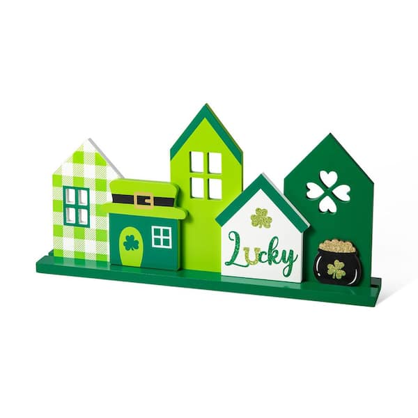 Glitzhome 8.50 in. H St. Patrick's Wooden LUCKY House Table Decor