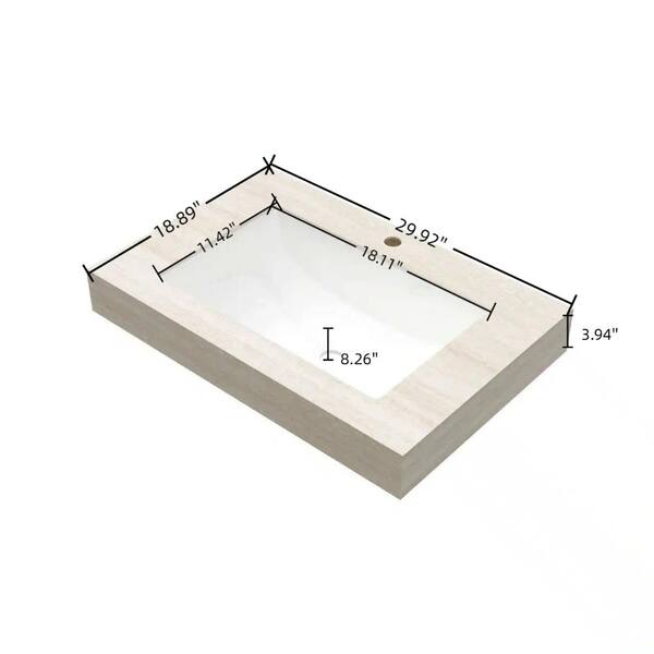 30 x 19 in. Undermount Ceramic Bathroom Sink in Beige with One