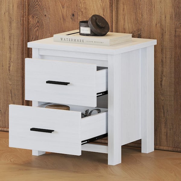 Vintage White 2-Drawer 19.1 in. W Wooden Nightstand with Metal Handles