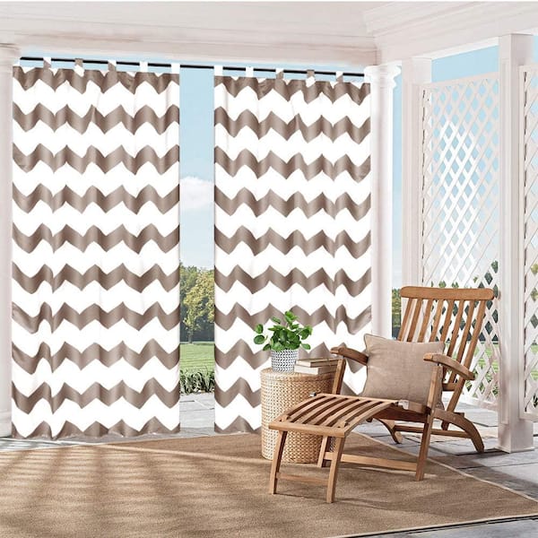 Pro Space Outdoor Curtain for Patio Waterproof Privacy UV Protection for Porch Gazebo Deck Chevron , Taupe 50 in. W x 96 in. L