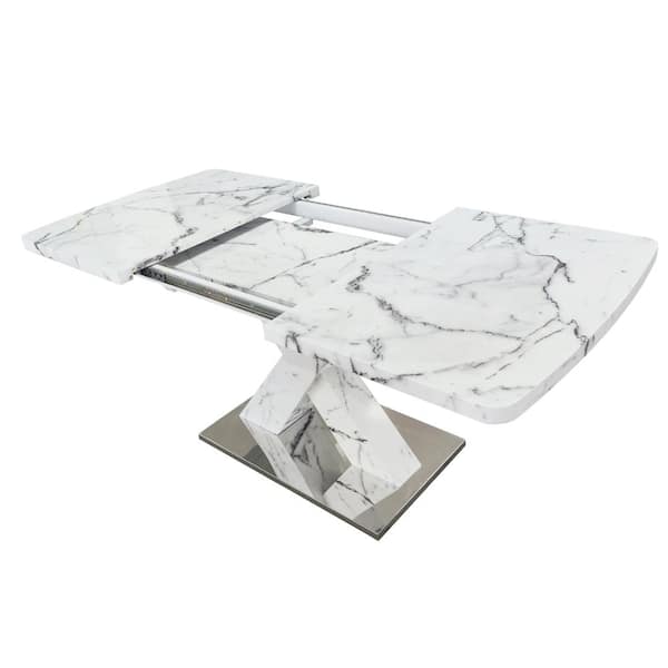 63 in. White Rectangular MDF Coffee Table with Stretchable Top and X-Shape Metal Base durable construction