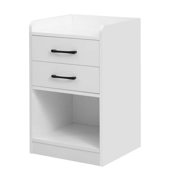 ATHMILE 2-Drawers White Nightstand (14.5 in. L x 13.8 in. W x 25.2 in. H)