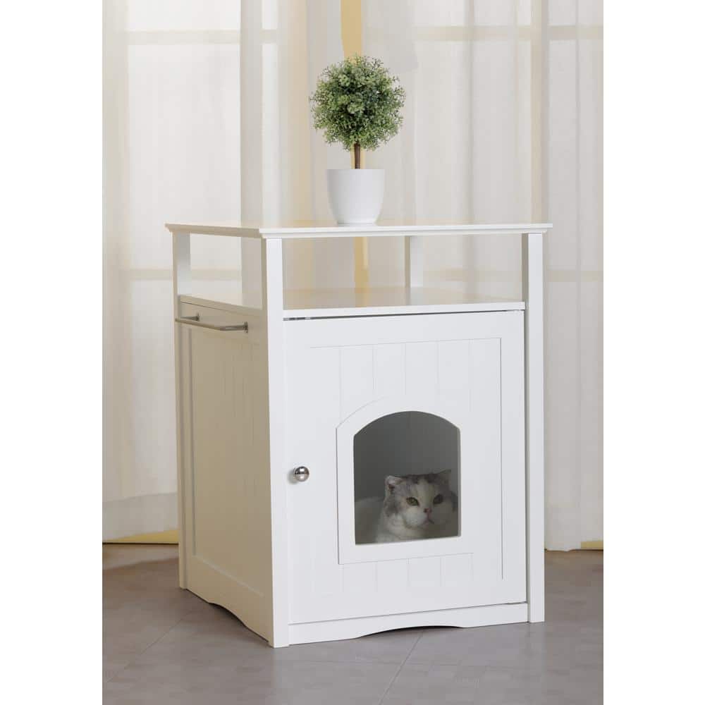 White Wooden Cat Washroom Night Stand Pet House