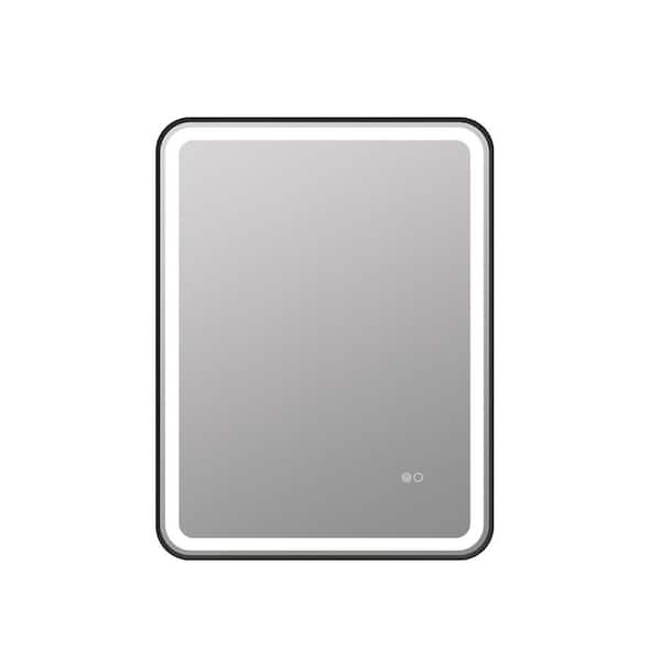 28 in. W x 36 in. H Retangular Framed LED Dimmable Anti-Fog Wall Bathroom Vanity Mirror in Matte Black, IP54