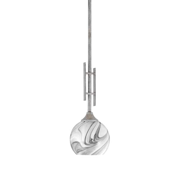 Unbranded Ontario 60-Watt, 1-Light Aged Silver Stem Hung Mini Pendant Light with Onyx Swirl Glass Shade and No Bulb Included
