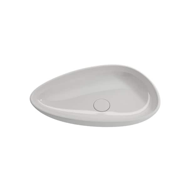 BOCCHI Etna 23.25 in. White Fireclay Oval Vessel Sink with Matching Drain Cover