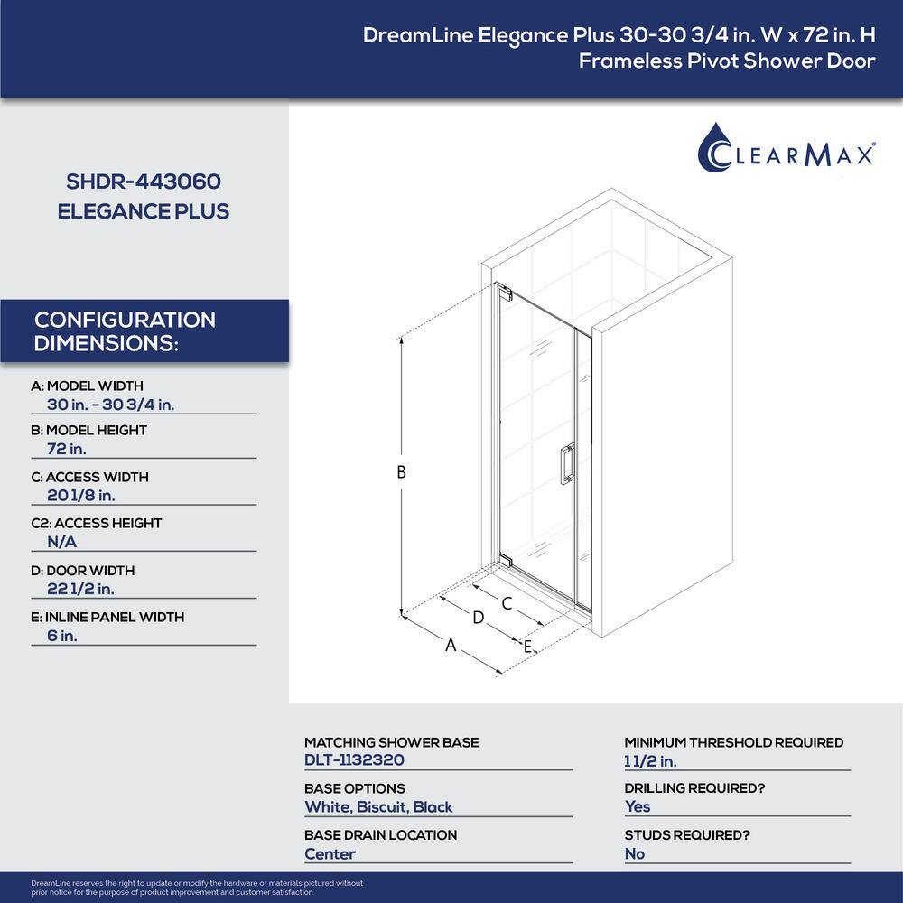 Elegance Plus Oil Rubbed Bronze Frameless Pivot Shower Door with Clear Glass