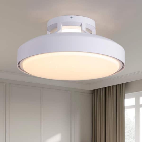 19 in. Smart Indoor White Bladeless Flush Mount Ceiling Fan with Light Dimmable Low Profile Ceiling Fan with White Blade