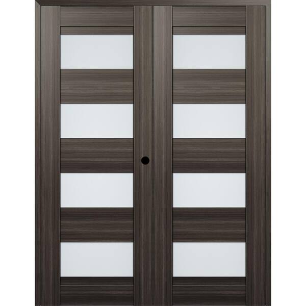 Belldinni Della 72 in. x 84 in. Left Hand Active 4-Lite Frosted Glass Gray Oak Wood Composite Double Prehung Interior Door