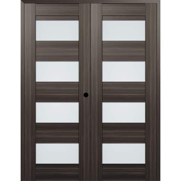Belldinni Della 48 in. x 96 in. Left Hand Active 4-Lite Frosted Glass Gray Oak Wood Composite Double Prehung Interior Door
