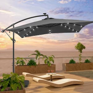 8.2 ft. x 8.2 ft. Outdoor Cantilever Umbrella, Square 32 Solar LED Lights, Hanging Lighted Umbrella in Anthracite
