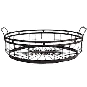 1-Tier Fruit Bowl Farmhouse Decor Wire Basket, Decorative Round with Rustic French Country Style with Handles