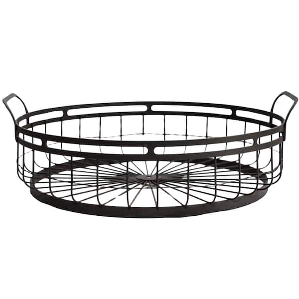 Anqtovp 1-Tier Fruit Bowl Farmhouse Decor Wire Basket, Decorative Round with Rustic French Country Style with Handles