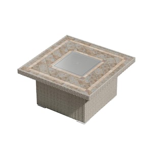 Square Wicker Propane Outdoor Fire Pit Table with Tile Tabletop