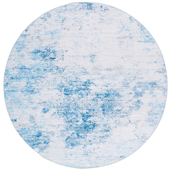 Malibu Beige/Turquoise 6 ft. x 6 ft. Machine Washable Patchy Distressed Round Area Rug