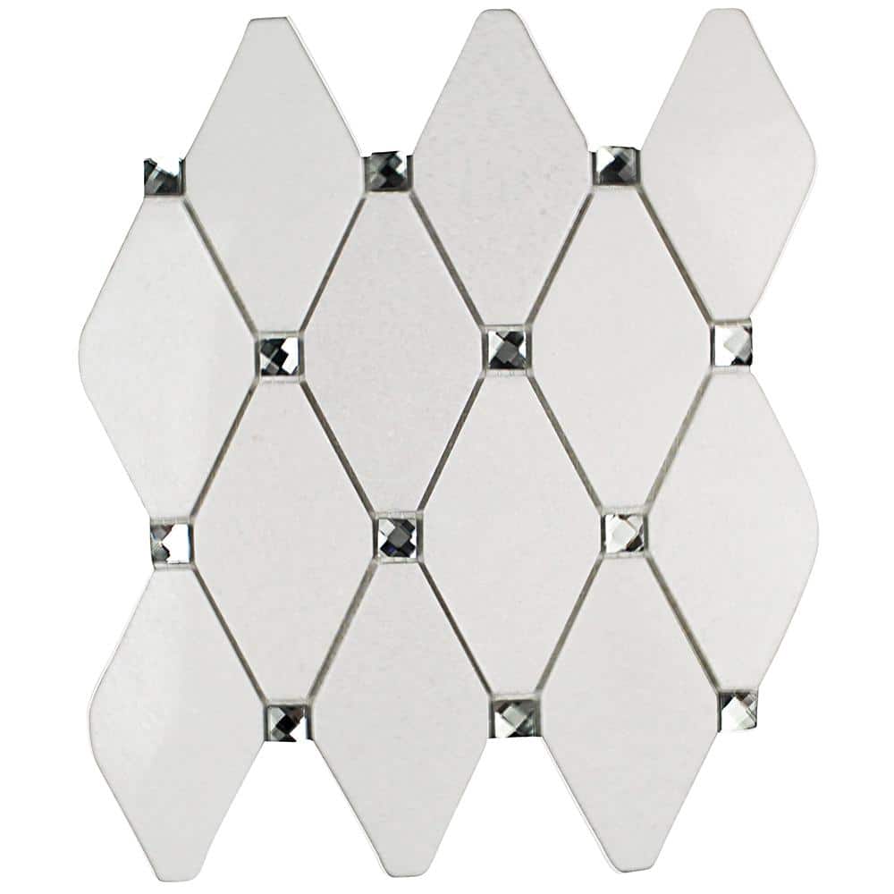 Mirage Lozenge Thassos 3 in. x 6 in. Marble and Glass Wall Mosaic Tile Sample price history on PriceWatchPro