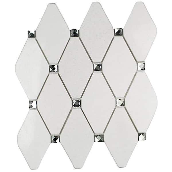 Ivy Hill Tile Mirage Lozenge Thassos 3 in. x 6 in. Marble and Glass Wall Mosaic Tile Sample