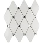 Mirage Lozenge Thassos 11.25 in. x 10.5 in. x 8 mm Marble and Glass Wall Mosaic Tile