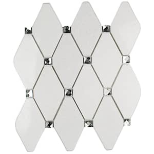 Mirage Lozenge Thassos 11.25 in. x 10.5 in. x 8 mm Marble and Glass Wall Mosaic Tile