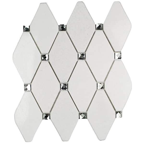 Ivy Hill Tile Mirage Lozenge Thassos 11.25 in. x 10.5 in. x 8 mm Marble and Glass Wall Mosaic Tile