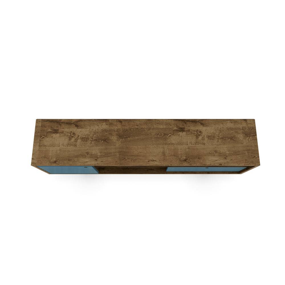 Mid-Century Modern Brown and Blue TV Stand with Cabinet