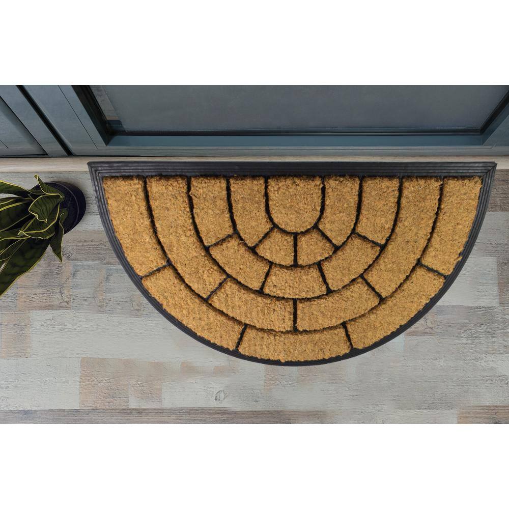 Half-Round Brown Coir Outdoor Door Mat with Rubber Backing