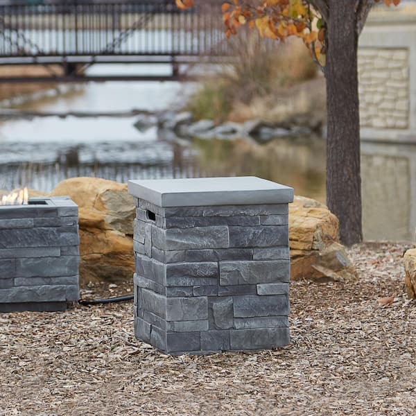 Real Flame 16 in. Ledgest 1 Propane Tank Cover in Gray Ledgestone