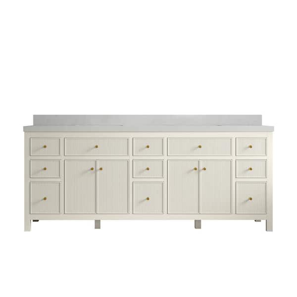 Willow Collections Sonoma 84 in. Double Sink Freestanding Alabaster Bath Vanity with Carrara Qt. Top Unassembled