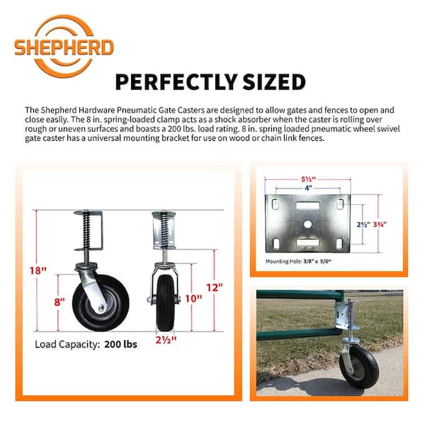 8 in. Pneumatic Gate Caster with 200 lbs. Load Capacity