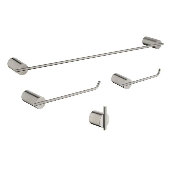 FUNKOL 4-Piece Bathroom Hardware Set with Hand towel holder, toilet paper holder, towel rack, robe hook in Brushed Nickel