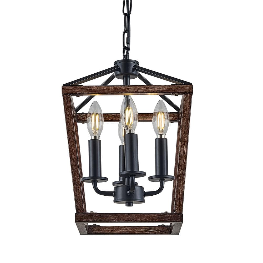 Country Wood Style 4-Ligths Wood Brush Iron Pendant Light