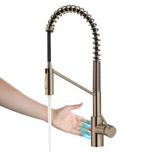 Oletto Touchless Sensor Commercial Pull-Down Single Handle Kitchen Faucet in Spot Free Antique Champagne Bronze