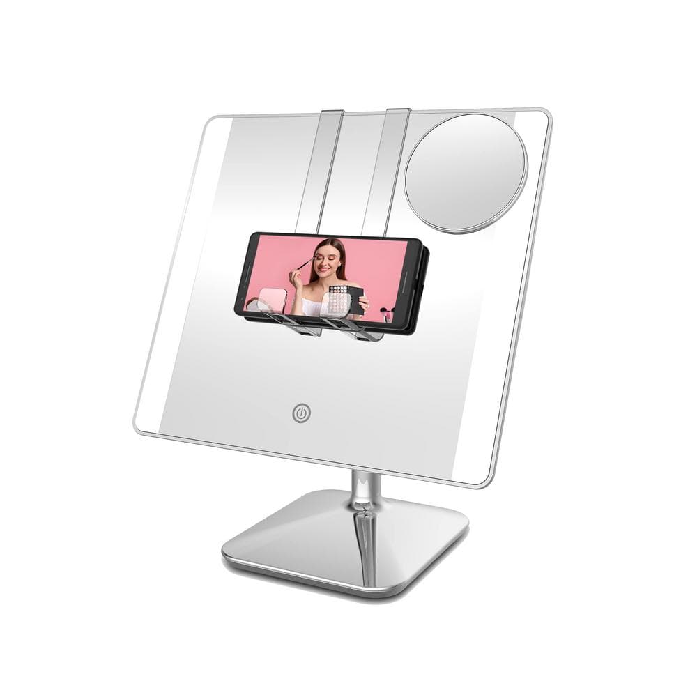 Polished Chrome LED Vanity Mirror with Phone Holder