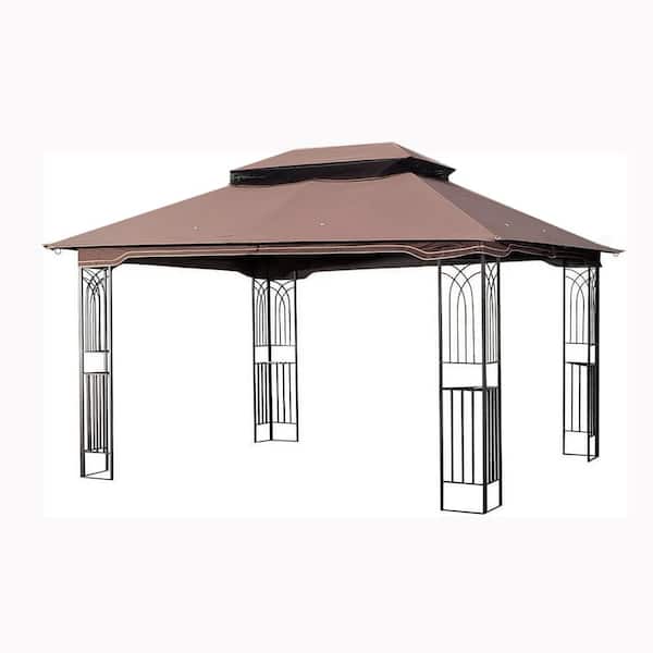 Unbranded 13 ft. x 10 ft. Brown Outdoor Patio Gazebo Canopy Tent Portable Gazebos with Ventilated Double Roof and Mosquito Net