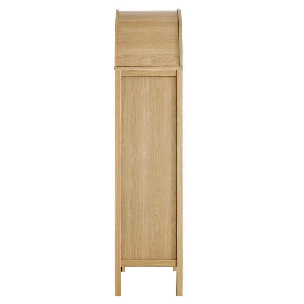 Tessa Tall Oak Arched Storage Display Cabinet with Glass Doors