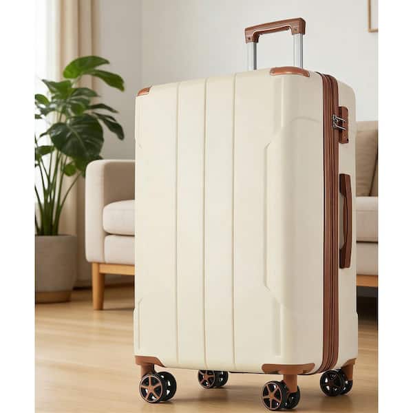 Tatahance 21.5 in. White and Brown Lightweight ABS Hardshell