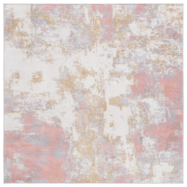 Bayside Ivory/Gray Pink 8 ft. x 8 ft. Machine Washable Rustic Marble Square Area Rug