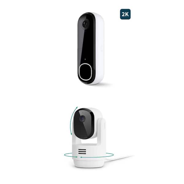 Essential 2K Pan & Tilt Indoor Security Camera (3rd Gen) and 2K Video Doorbell (2nd Gen) Combo - White