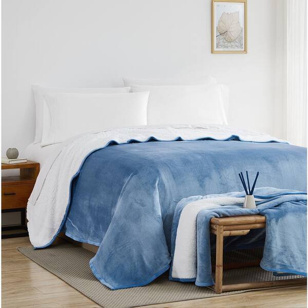 Utopia Bedding Sherpa Blanket Twin Size [Washed Blue, 90x66 Inches