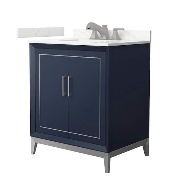 Wyndham Collection Marlena 30 in. W x 22 in. D x 35.25 in. H Single Bath Vanity in Dark Blue with Giotto Quartz Top